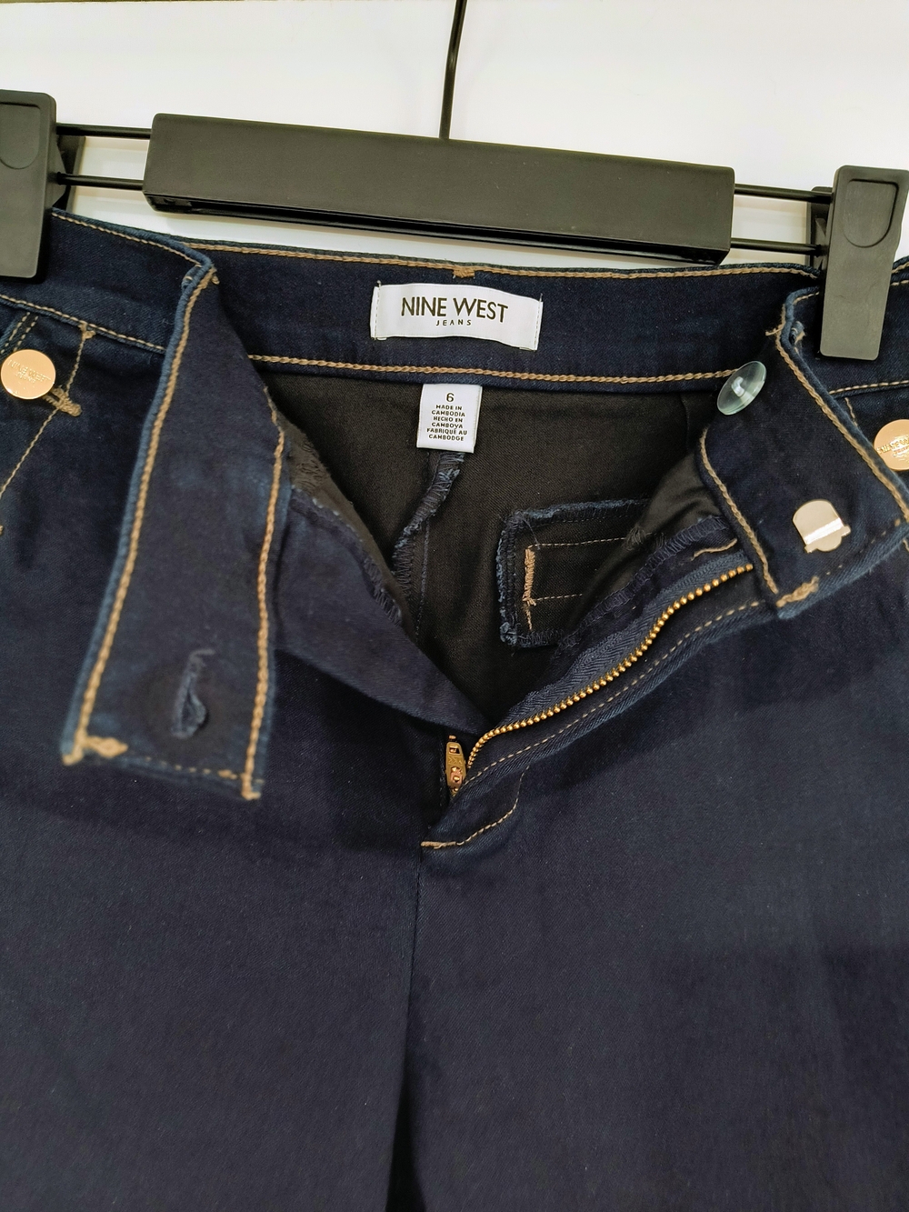 Nine West Navy High-Waist Shorts with Gold Button Detail - Picture 2 of 3